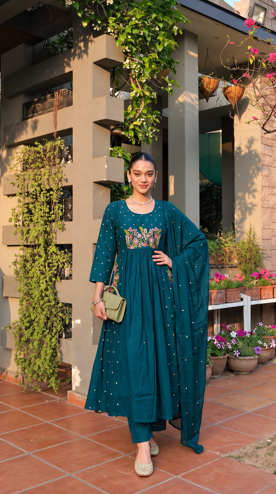 Floral Machine-Embroidered Cotton Anline 3-Piece Set