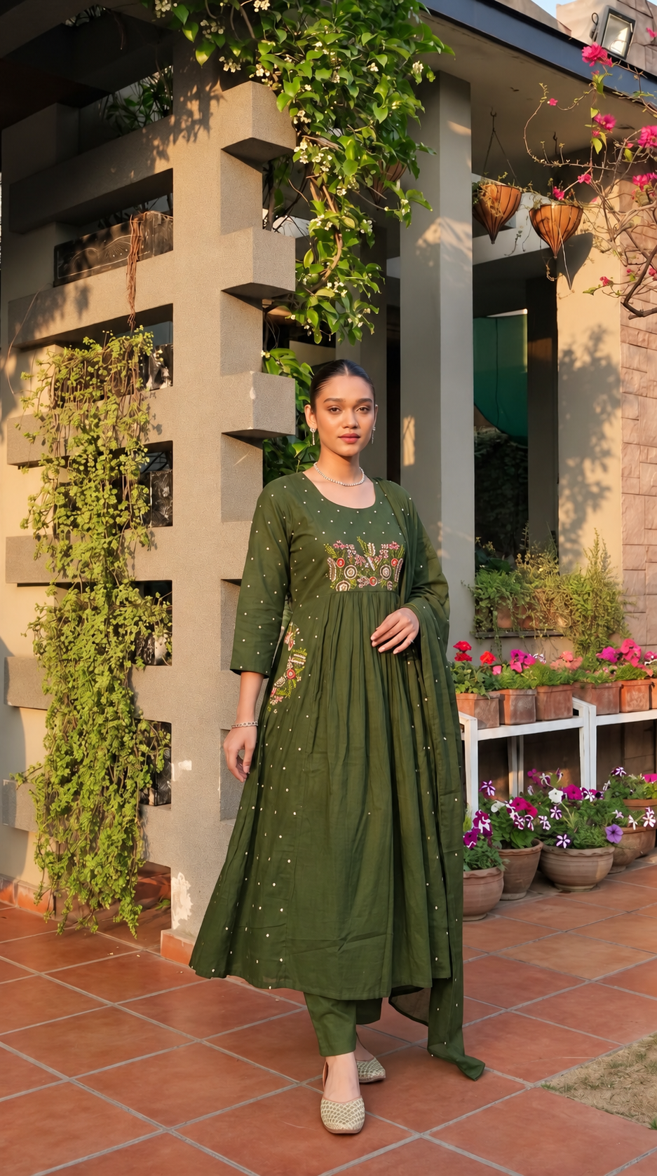 Floral Machine-Embroidered Cotton Anline 3-Piece Set