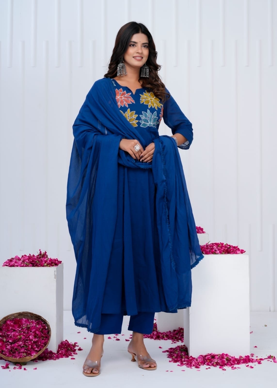 Blue Charm Cotton A-Line Kurti Set