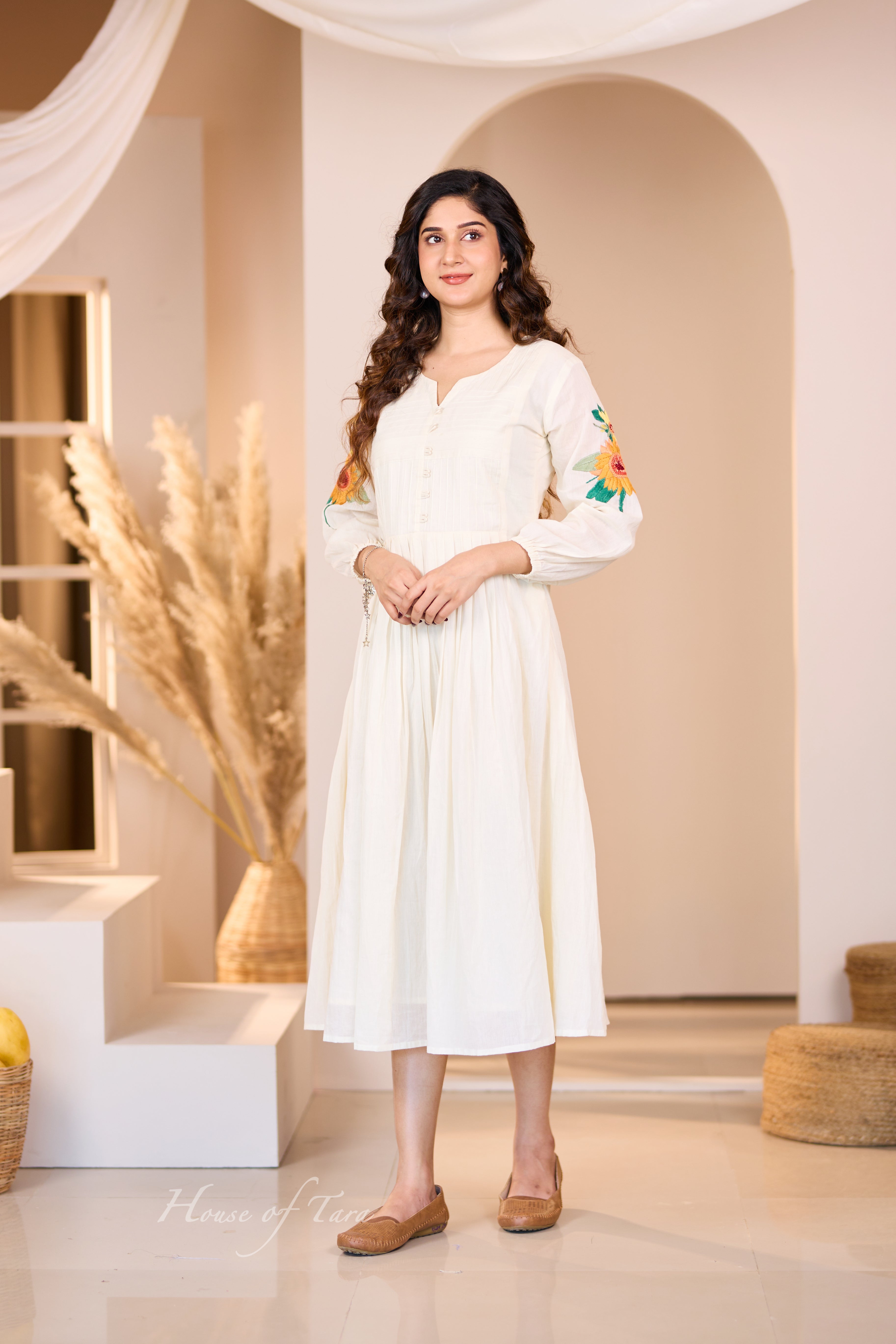 White Summer Frock with Floral Hand Embroidery Cool Elegance for Hot Days