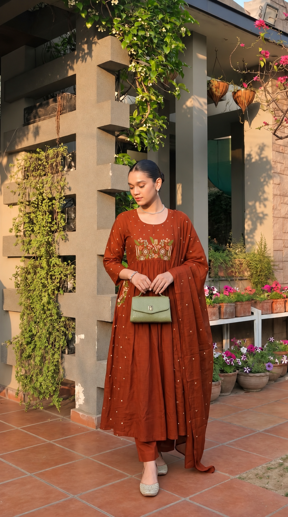 Floral Machine-Embroidered Cotton Anline 3-Piece Set