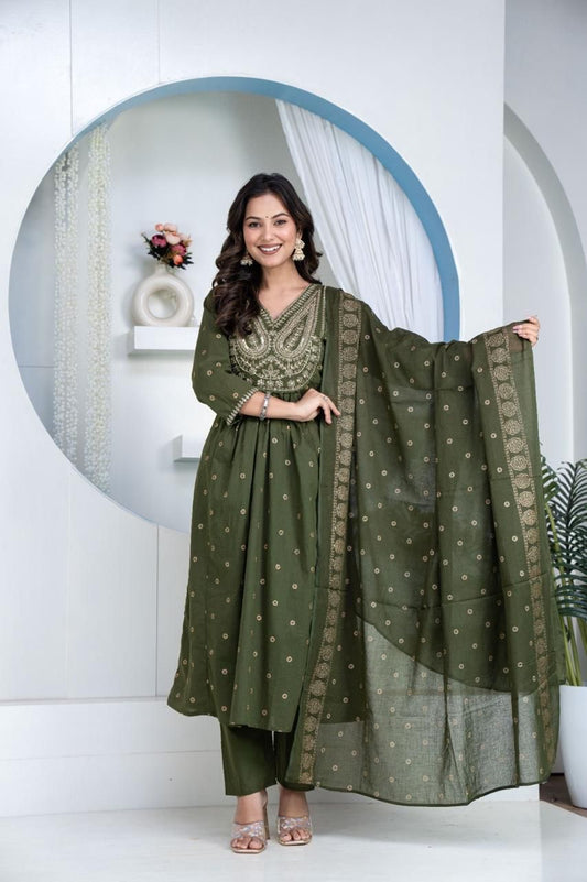 Elegant Green Kurti Set with designer Yoke