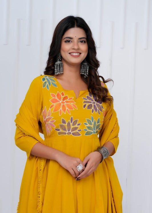 Yellow Charm Cotton A-Line Kurti Set