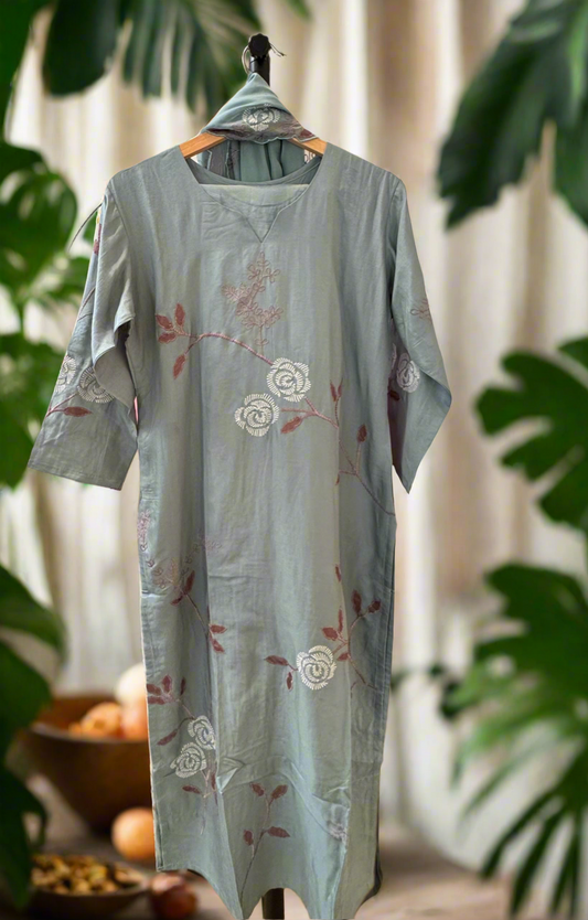 Elegant powder blue kurthi set with intricate design