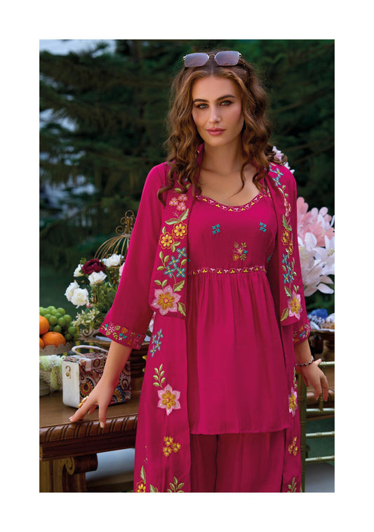 Pink Radiant Elegance Three-Piece Kurti Ensemble