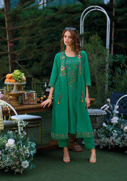 Green Radiant Elegance Three-Piece Kurti Ensemble