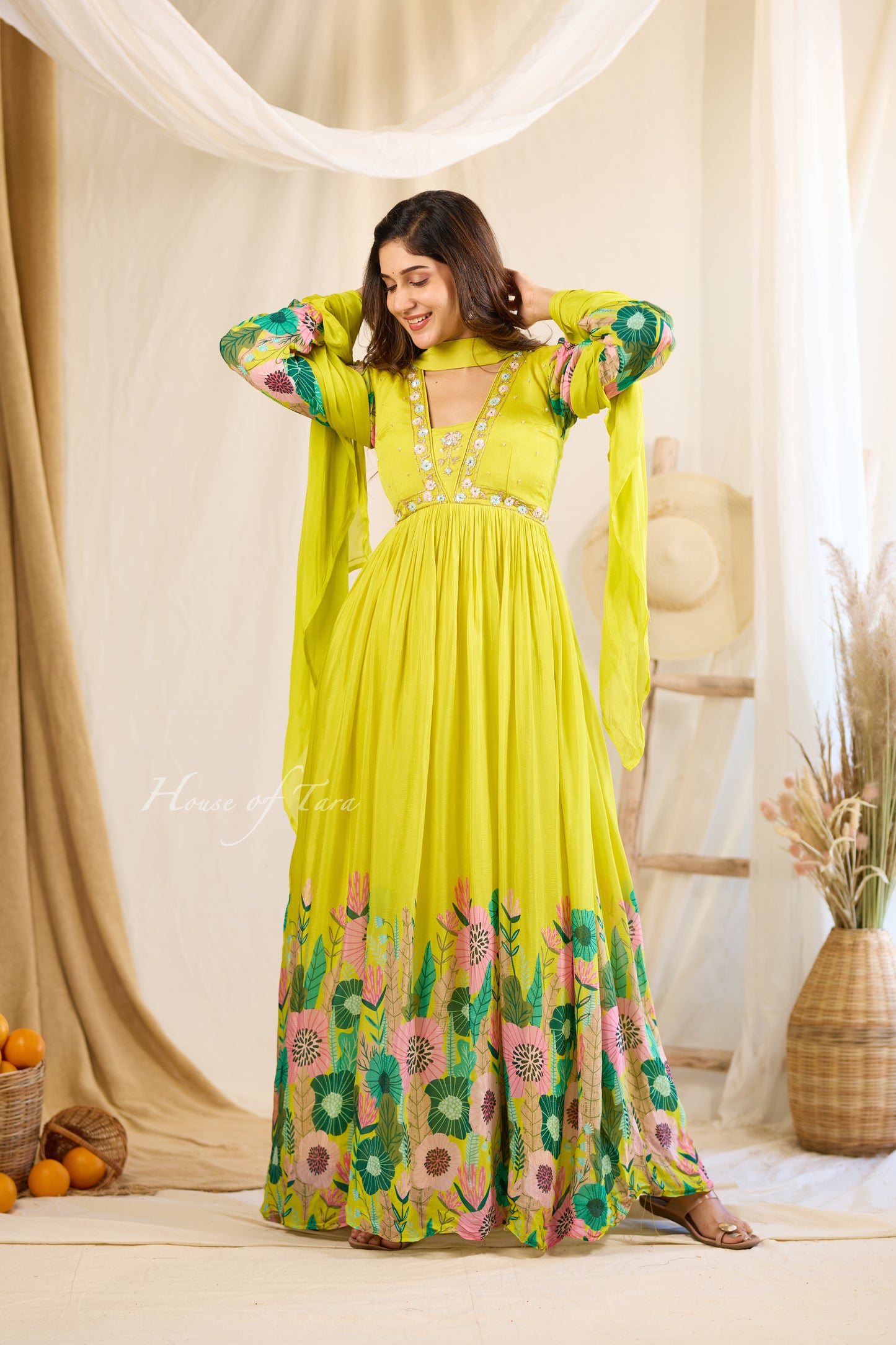 Sunshine Anarkali with Embellished Yoke - Festive Elegance