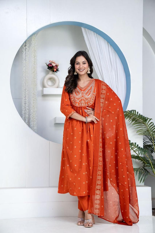 Elegant orange Kurti Set with designer Yoke