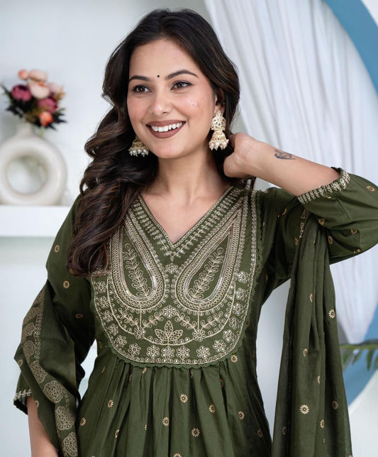 Elegant Green Kurti Set with designer Yoke