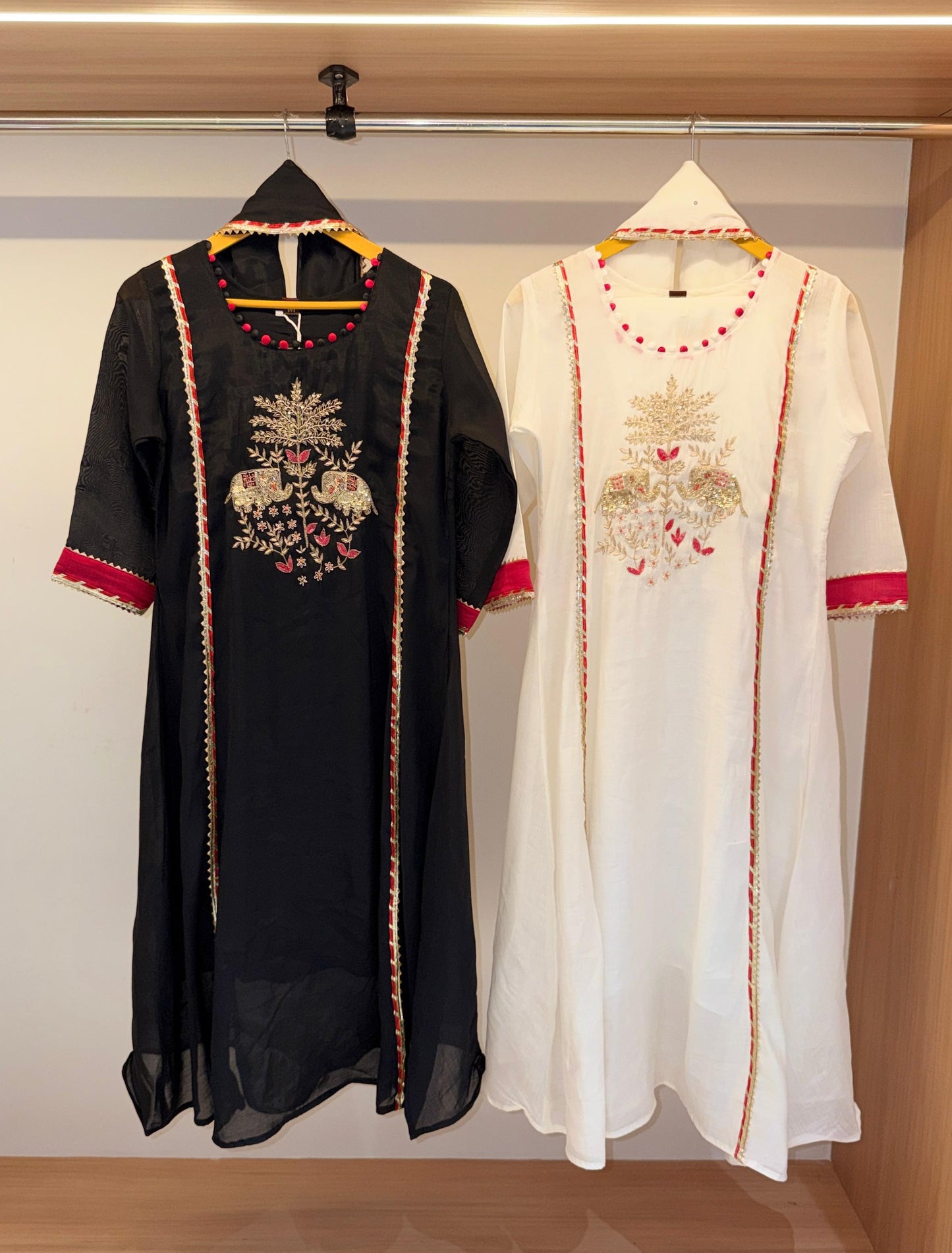 Black and white Mul Chanderi kurti set
