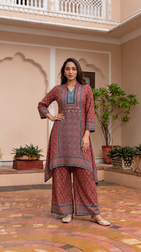 Heritage Print Asymmetric Kurta & Palazzo Set