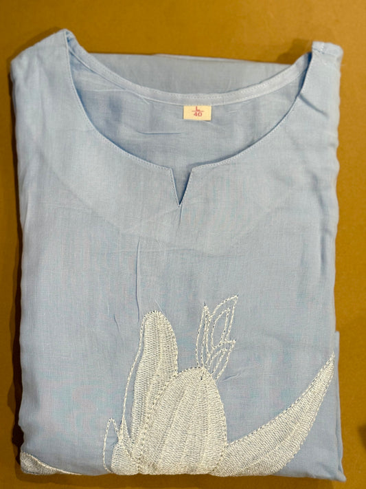 Blue Glow Cotton Kurti Set