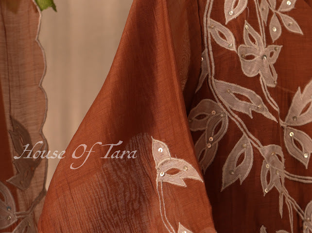 Elegant Brown Floral Embroidered Kurti