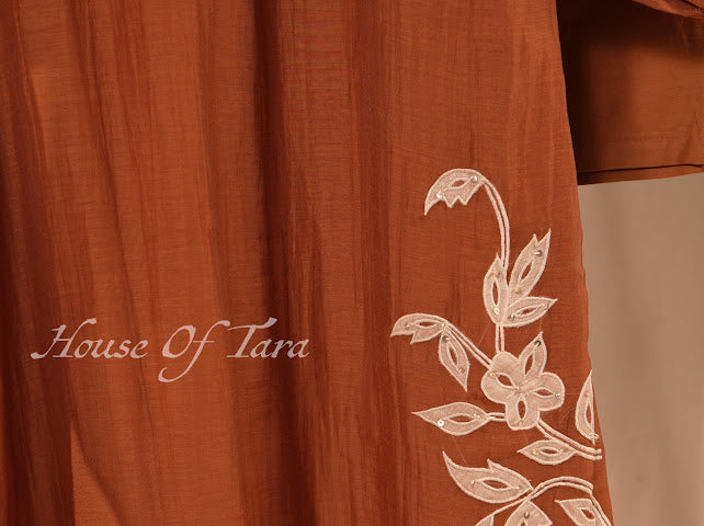 Elegant Brown Floral Embroidered Kurti