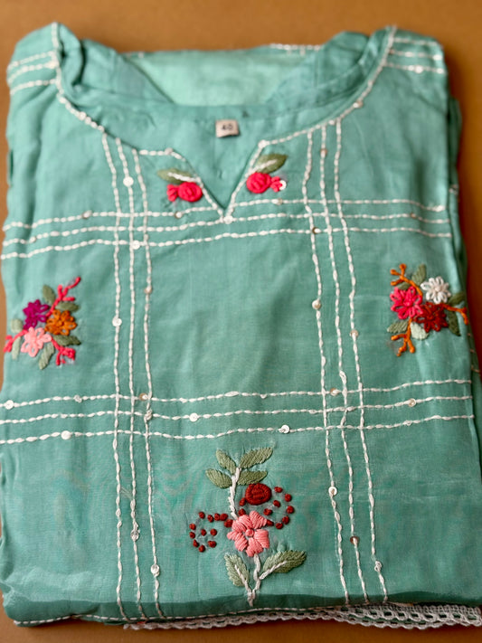 Rama Green Elegance Cotton Kurti Set