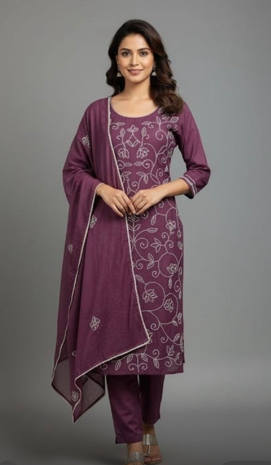 Wine Purple Printed Kurti Set