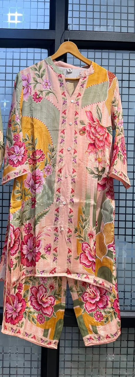 Muslin baby pink printed cordset