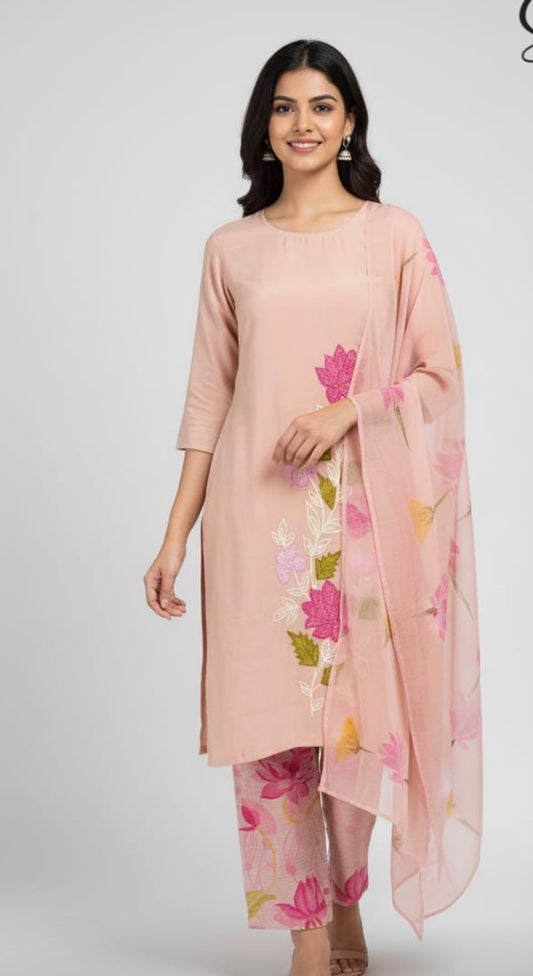 Peach Solid Kurti Set