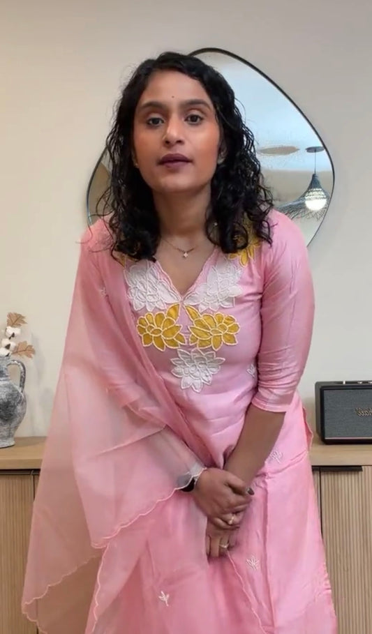 Pink Appliqué Floral Kurti