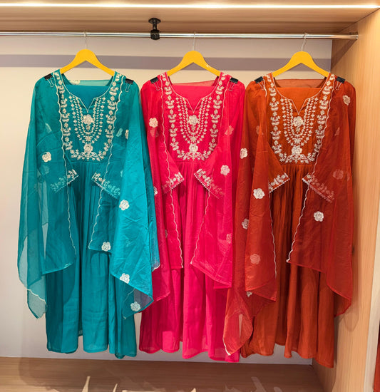 Preorder Only bright Mul Chanderi Tissue-Yoke Ensemble