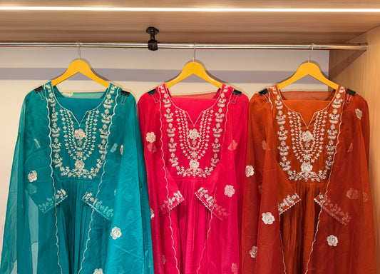 Preorder Only bright Mul Chanderi Tissue-Yoke Ensemble