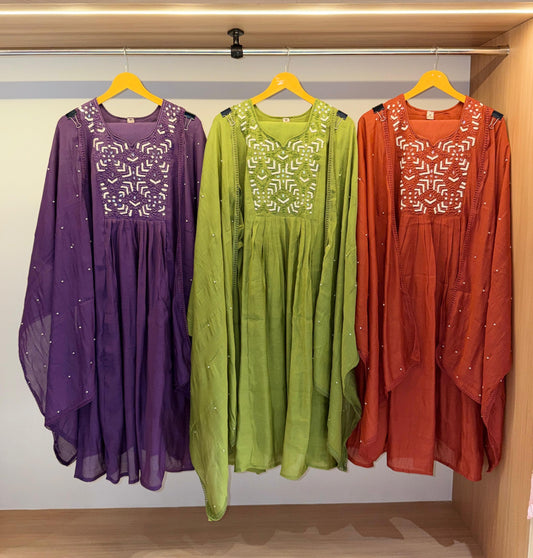 Bright Mul Chanderi with embroidery -Yoke Ensemble