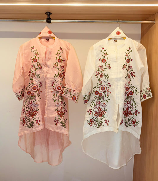 Preorder Only high low Mul Chanderi kurti set