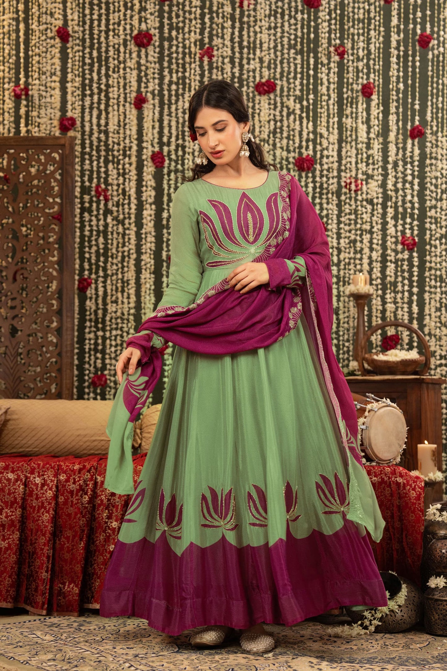 Festive ready lotus Anarkali set