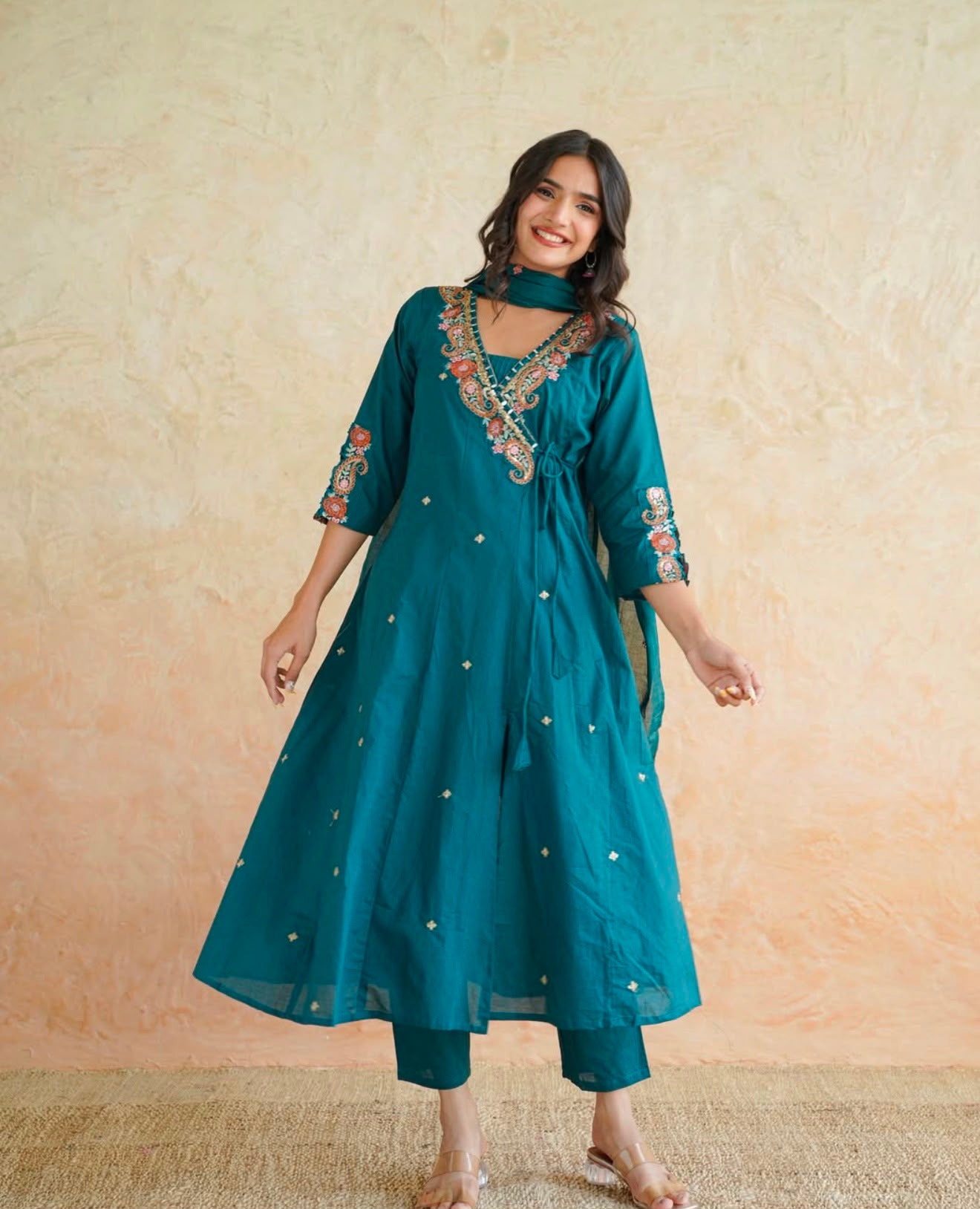 Cotton Angrakha three piece kurti set