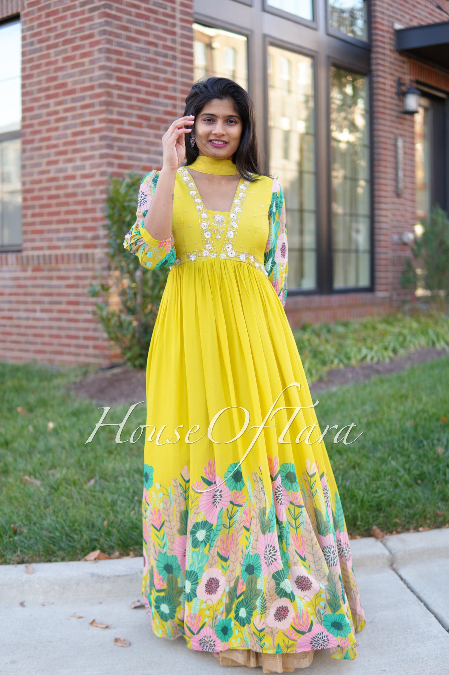 Sunshine Yellow Anarkali with Embellished Yoke - Festive Elegance