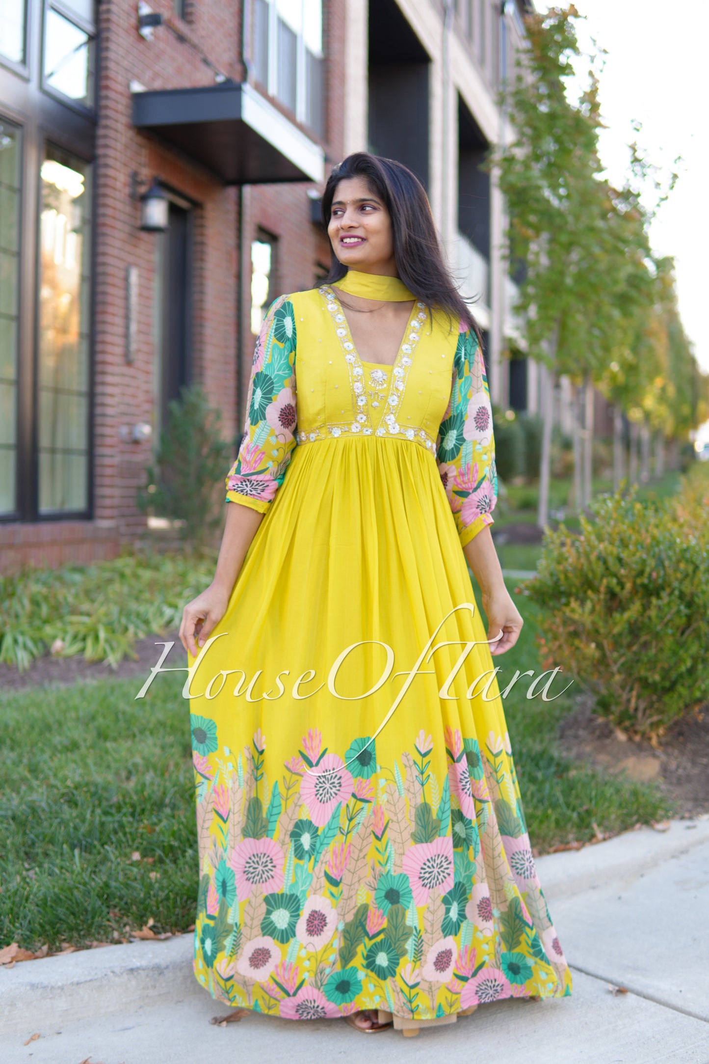 Sunshine Yellow Anarkali with Embellished Yoke - Festive Elegance