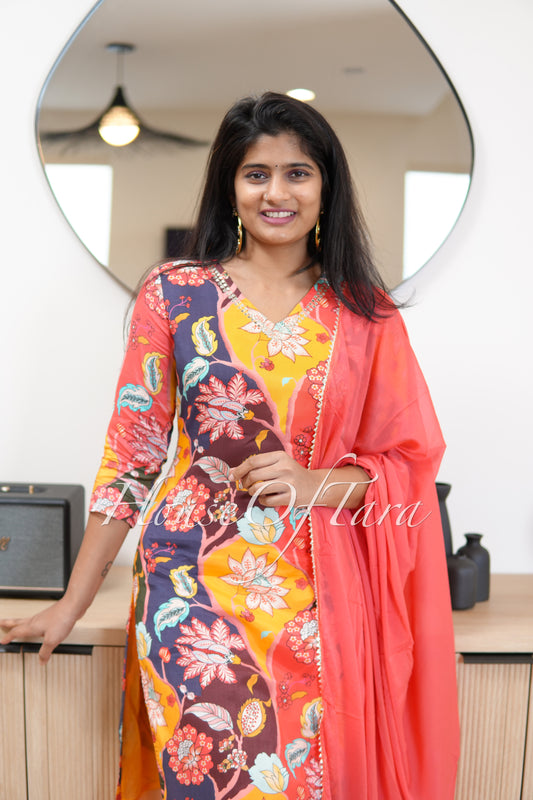 Vibrant Fusion: Colorful Digital Printed Muslin Kurti Set for Ultimate Comfort and Style