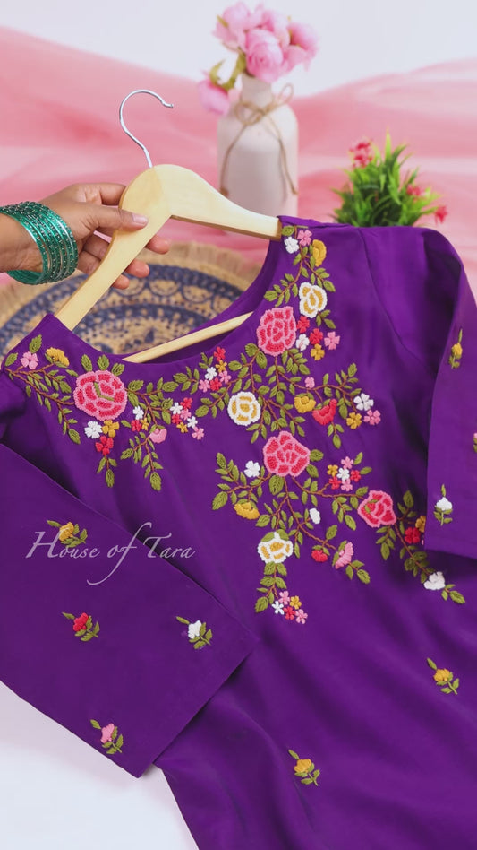 Royal Purple Floral Embroidered Kurta Set