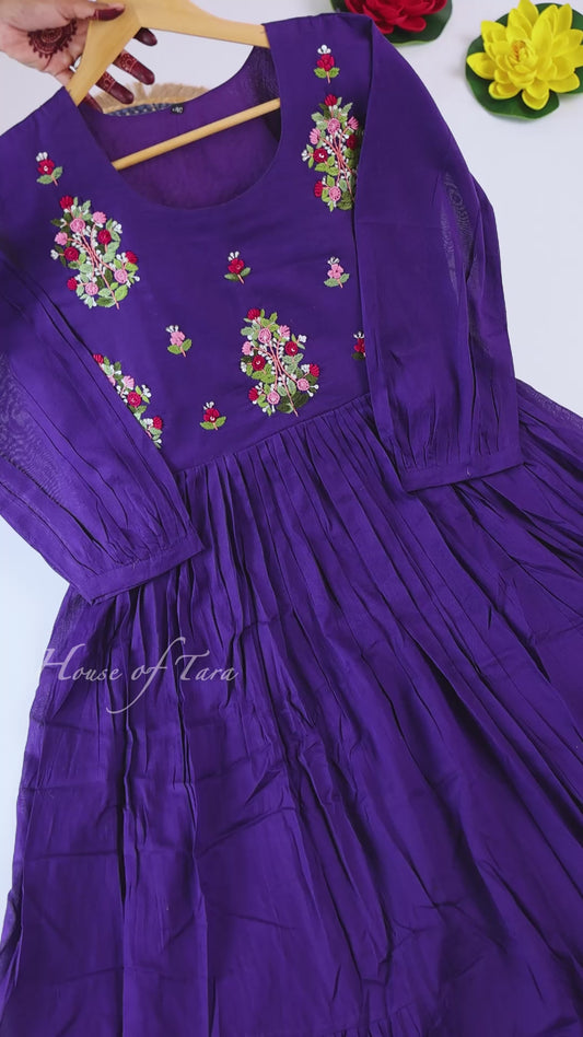 Preorder only - Royal Purple Minimal Floral Kurti Set