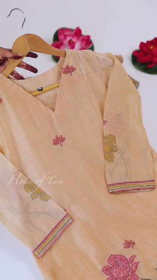 Sand Beige Minimal Motif Kurti Set