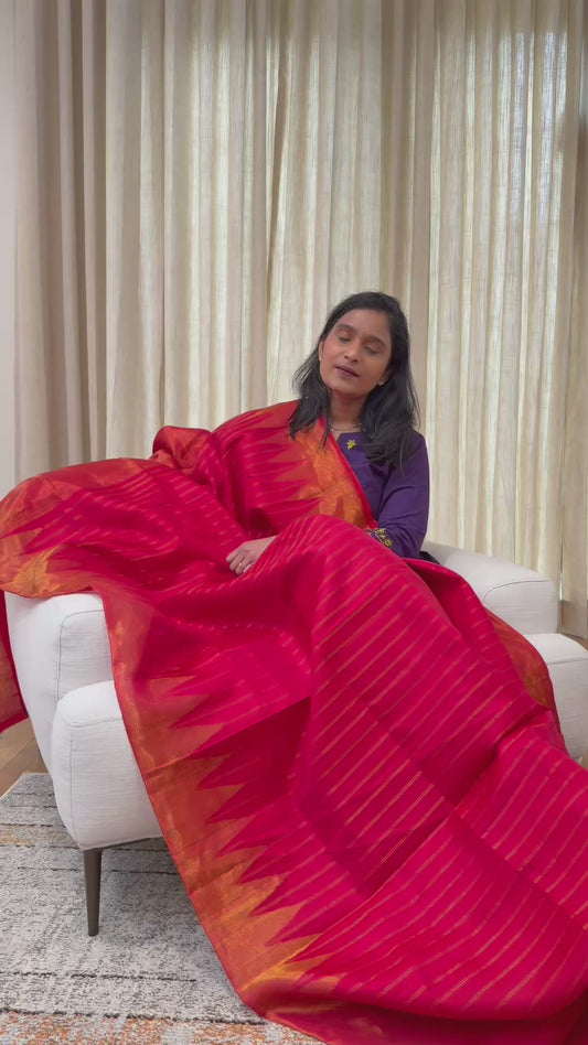 Red Temple Border Gadwal Saree