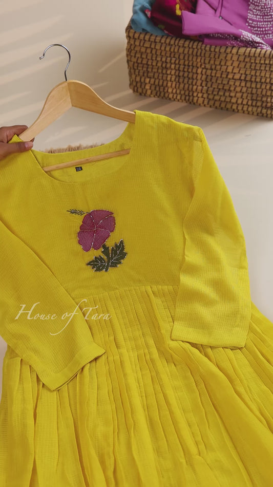 Bright Yellow Floral Embroidered Kurta Set