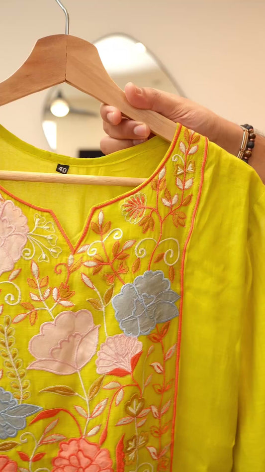 Parrot Green Frock with Intricate Yoke Embroidery