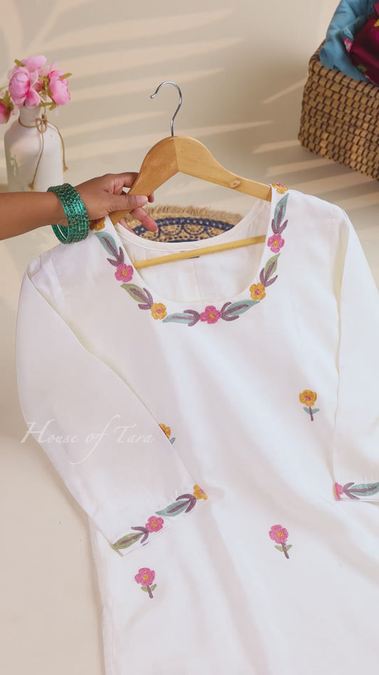 Ivory Floral Embroidered Kurta Set