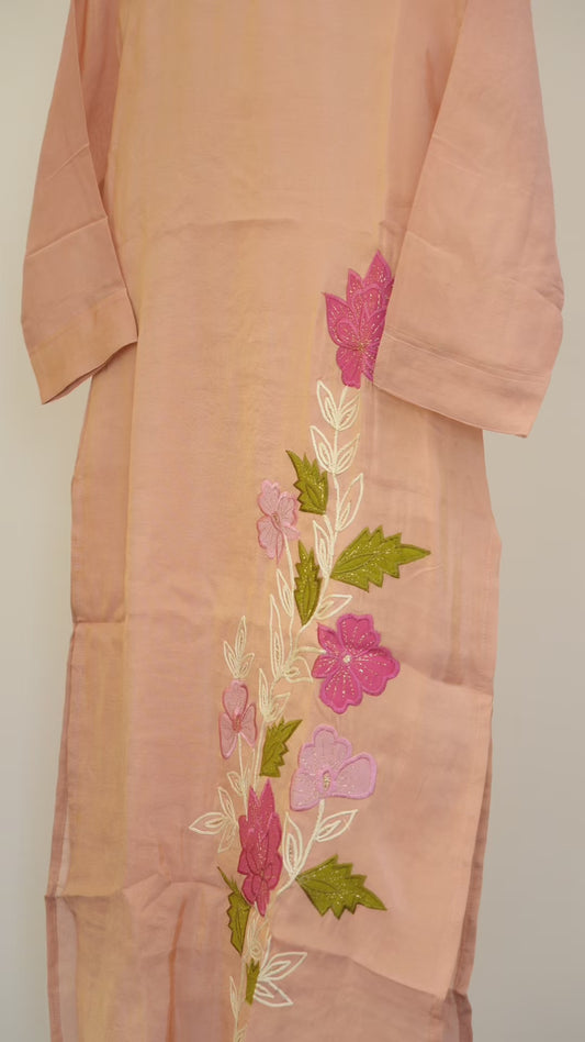 Peach Solid Kurti Set