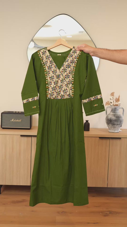 Green Kurti Set 2 piece with designer Yoke
