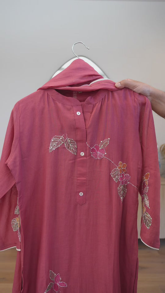 Rosewood Petal Accent Kurti