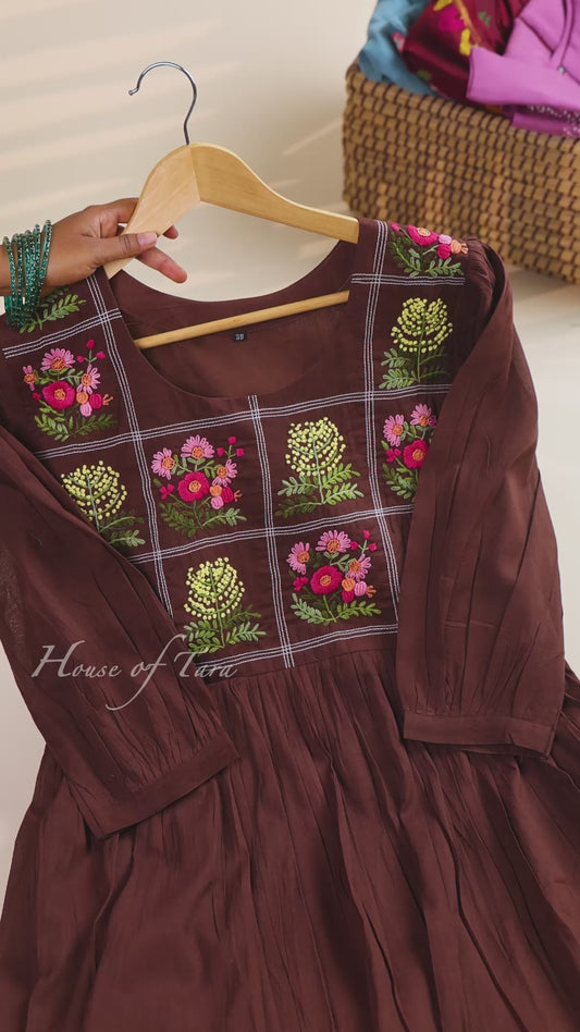 Rich Chocolate Checkered Floral frock