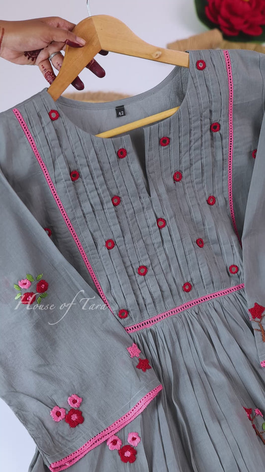 Slate Grey Embroidered frock