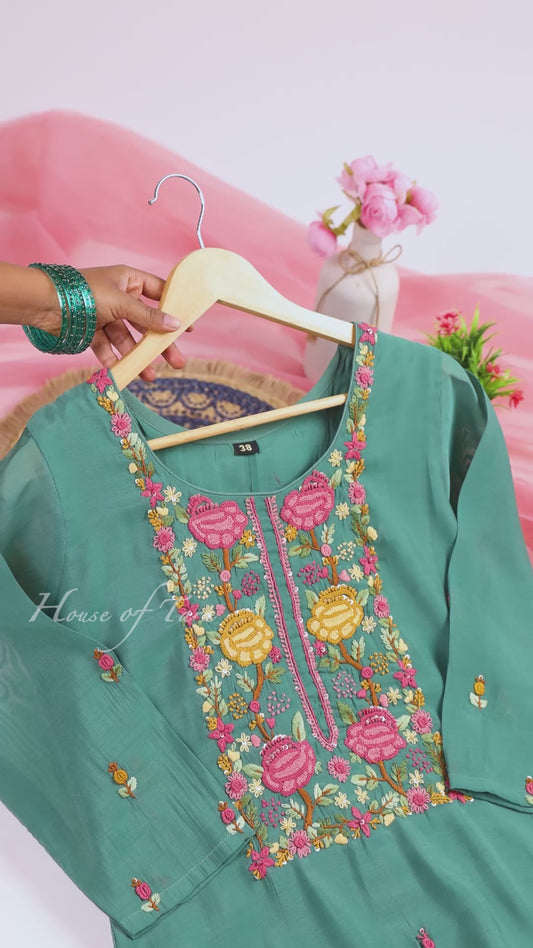 Emerald Floral Embroidered Kurta Set