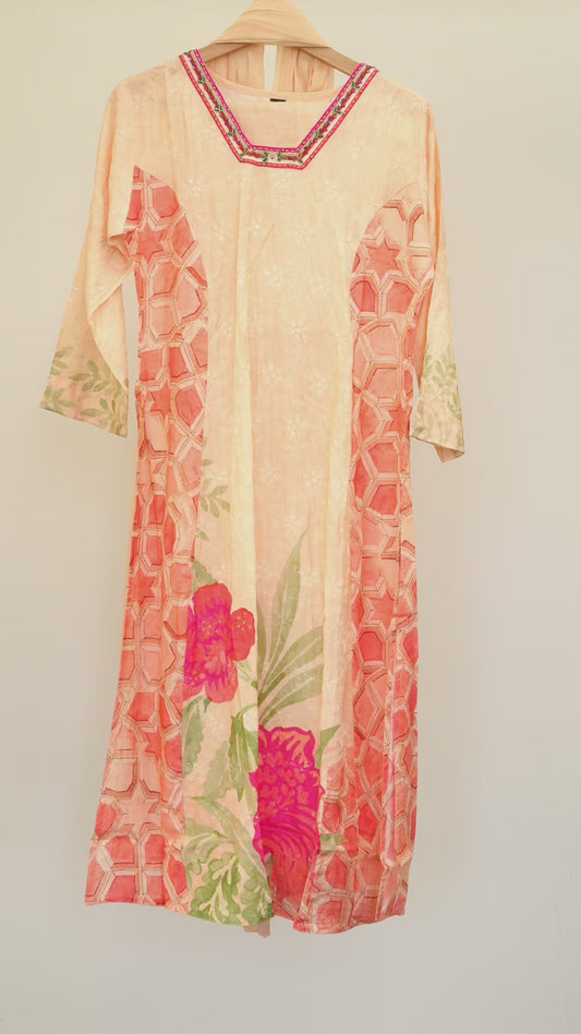 Beige Embroidered Kurti Set