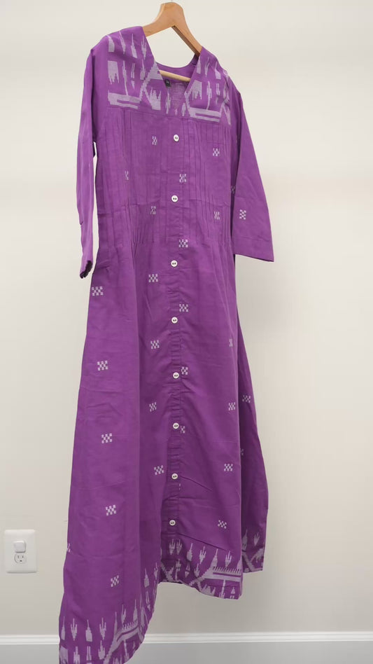 Sunset Purple Textured Cotton Button-Front Frock