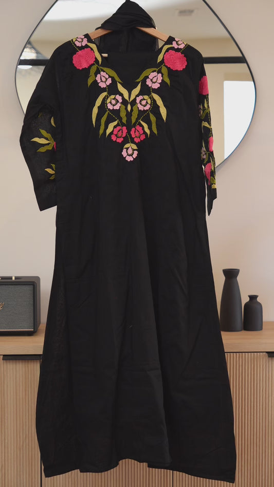 Black Kurti with Pink Floral Embroidery