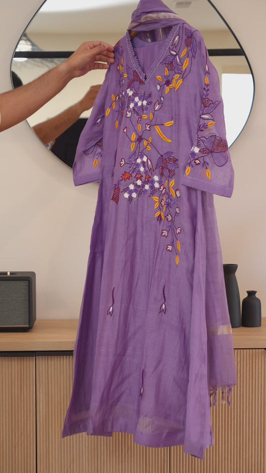 Lavender Kurti with Floral Embroidery