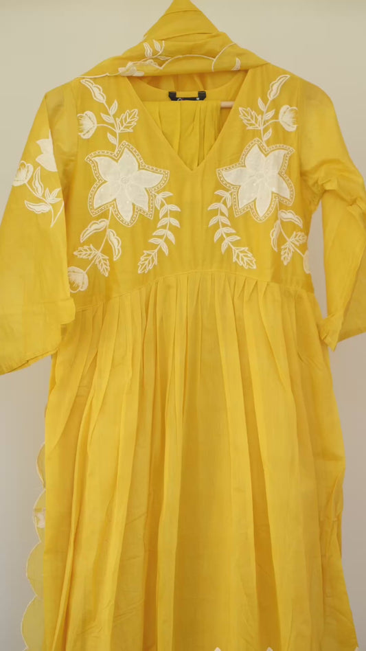 Yellow Embroidered Kurti Set
